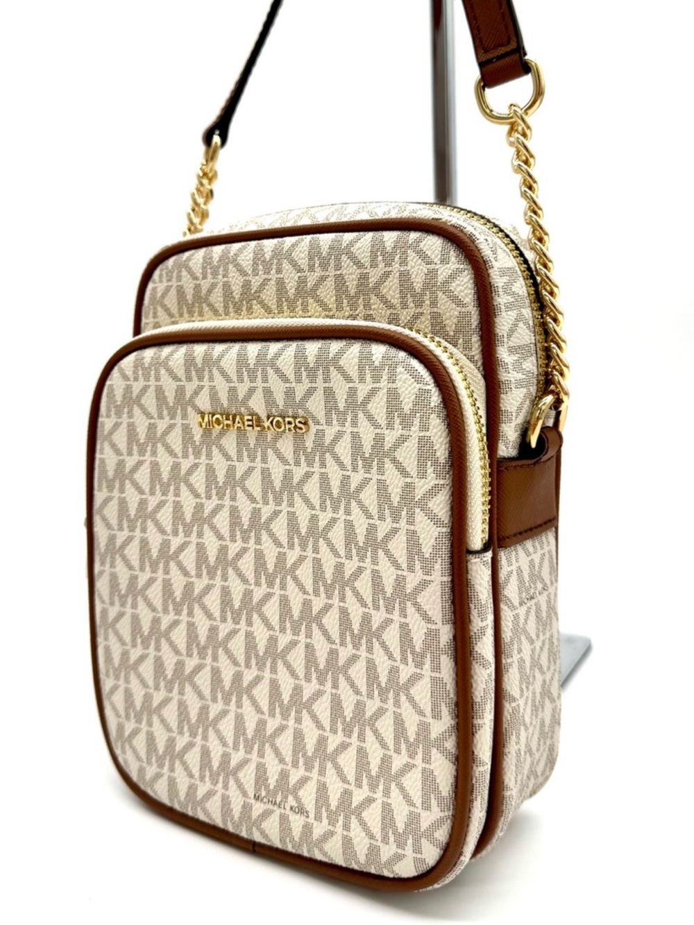 Michael Kors Medium NS Chain Xbody Bag Vanilla/Brown